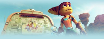 Ratchet & Clank screenshot showing Ratchet posing heroically 