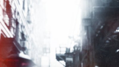 Capture d'écran de Resident Evil Requiem – vue lumineuse d'une rue entourée de hauts bâtiments