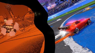 Rocket League screenshot showing a red car in the arena