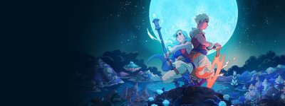 Illustration principale de Sea of Stars - les deux protagonistes avec la lune en arrière-plan