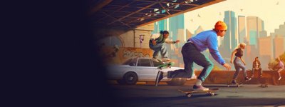 skate. - heldenafbeelding van een personage dat skateboardt