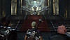 Stranger of Paradise Final Fantasy Origin 스크린샷, 계단을 마주하는 세 명의 메인 캐릭터