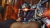 Captura de pantalla de Stranger of Paradise Final Fantasy Origin mostrando un personaje acorazado con un ojo rojo brillante