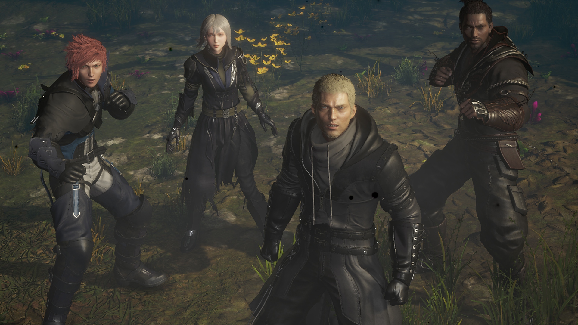Stranger of Paradise: Екранна снимка на Final Fantasy Origin показваща 4 главни герои, подготвящи се за битка