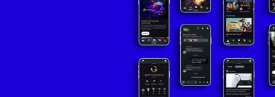PS App background art featuring UI view of the mobile application.