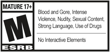 ESRB Mature 17+ rating card with content descriptors