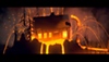 Snímek obrazovky ze hry The Forest Quartet zobrazující dům na vrcholu vybuchující sopky