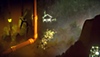 Snímek obrazovky ze hry The Forest Quartet zobrazující barevnou trubku a ručně nakreslenou ceduli ukazující na dům