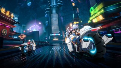Captura de tela de Tower of Fantasy mostrando motocicletas em movimento