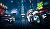 Tower of Fantasy-screenshot van een lichtmotor in een cyberpunkwereld