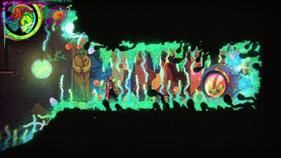 Ultros-Screenshot einer mysteriösen, leuchtenden Tunnelumgebung