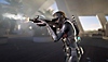 XDefiant-screenshot van een vrouwelijke soldaat die een futuristisch geweer afvuurt