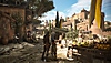 A Plague Tale: Requiem screenshot showing Amicia and Hugo walking through a town