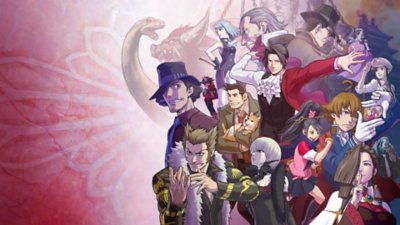 Imagen hero de Ace Attorney Investigations Collection que muestra una variedad de personajes