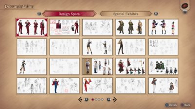 Ace Attorney Investigations Collection screenshot showing a variety of design concept art