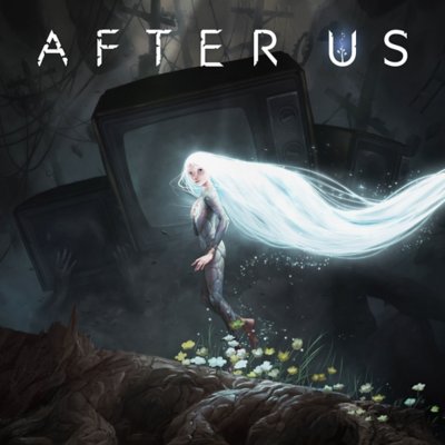 After Us – Key-Artwork, das einen in der Luft schwebenden Charakter mit langen, weißen Haaren zeigt