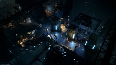 Aliens: Dark Descent; captura de pantalla de personajes explorando el área