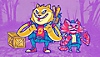 遊戲中最佳的動物和夥伴編輯原創美術設計，描繪在荒地的背景中有一隻貓與一隻狗穿著末日服飾。