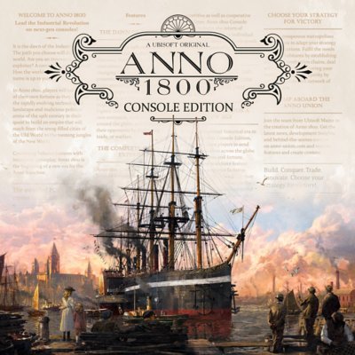 Anno 1800™ Dawn key art with an characters viewing a vintage ship from the 1800s.