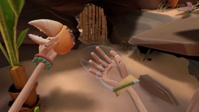 Another Fisherman's Tale screenshot showing two hands, one holding a lobster claw