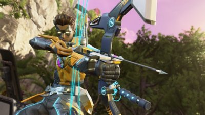Apex Legends – kauden 25 kuvakaappaus, jossa Sparrow on pukeutunut keltateemaiseen asuun