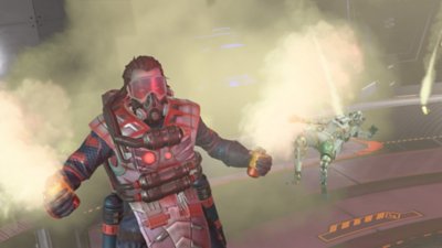 Apex Legends season 26 screenshot showing Caustic with two smoke bombs in his hands