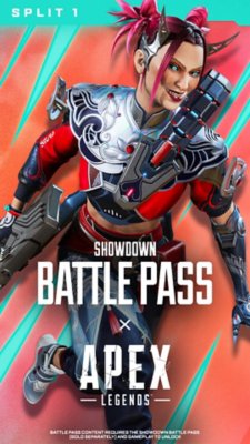 Apex Legends season 26 Showdown Battle Pass Split 1 keyart showing a character running with their weapon