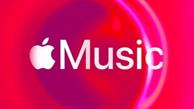 Apple music logo on pink and red background