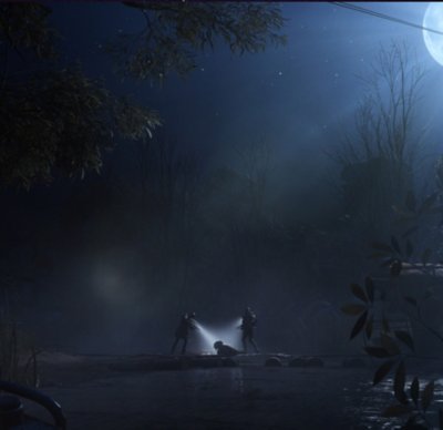 Captura de tela de ARC Raiders mostrando jogadores em um ambiente arborizado à noite