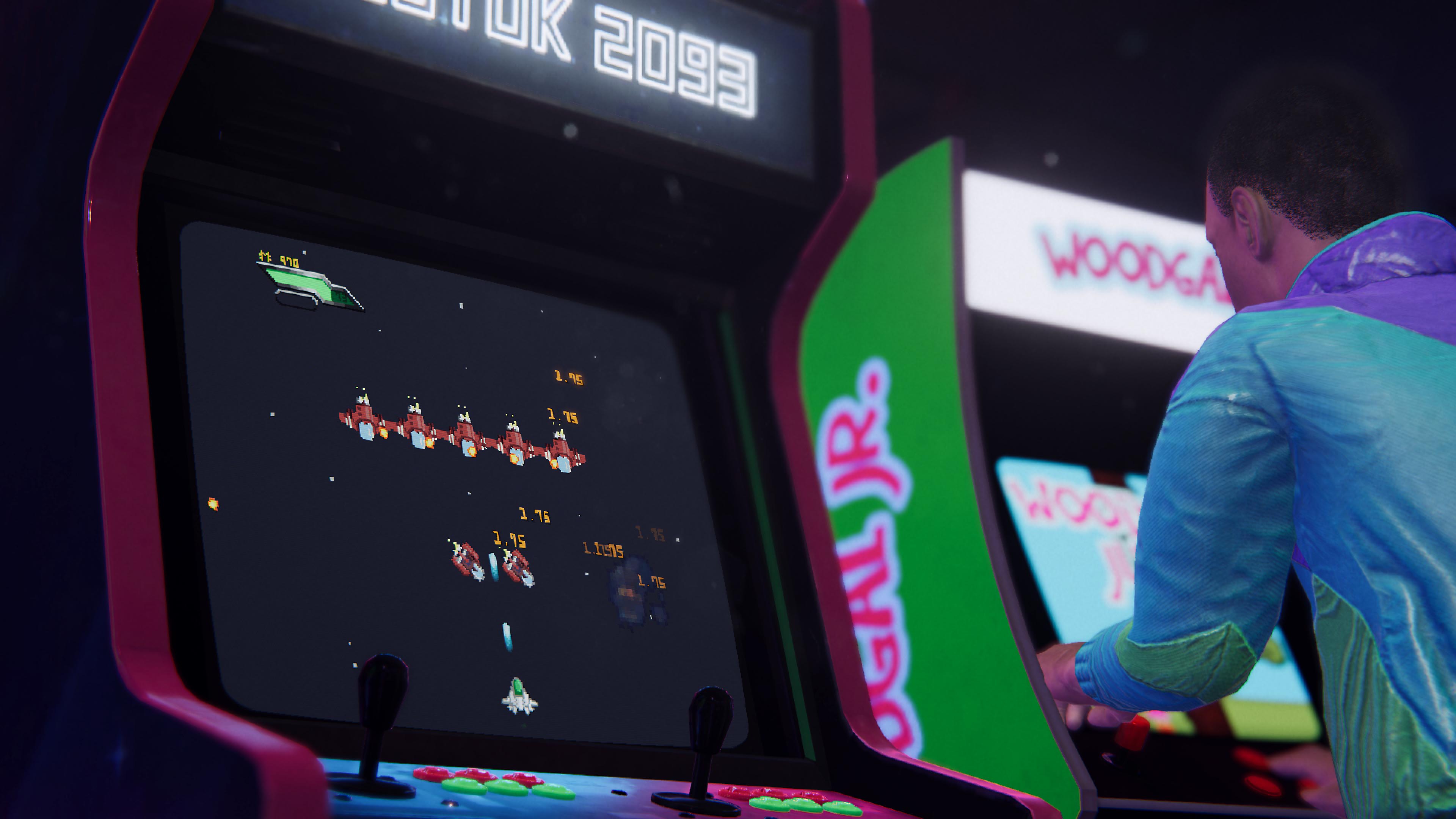 Arcade Paradise – skärmbild som visar två arkadmaskiner