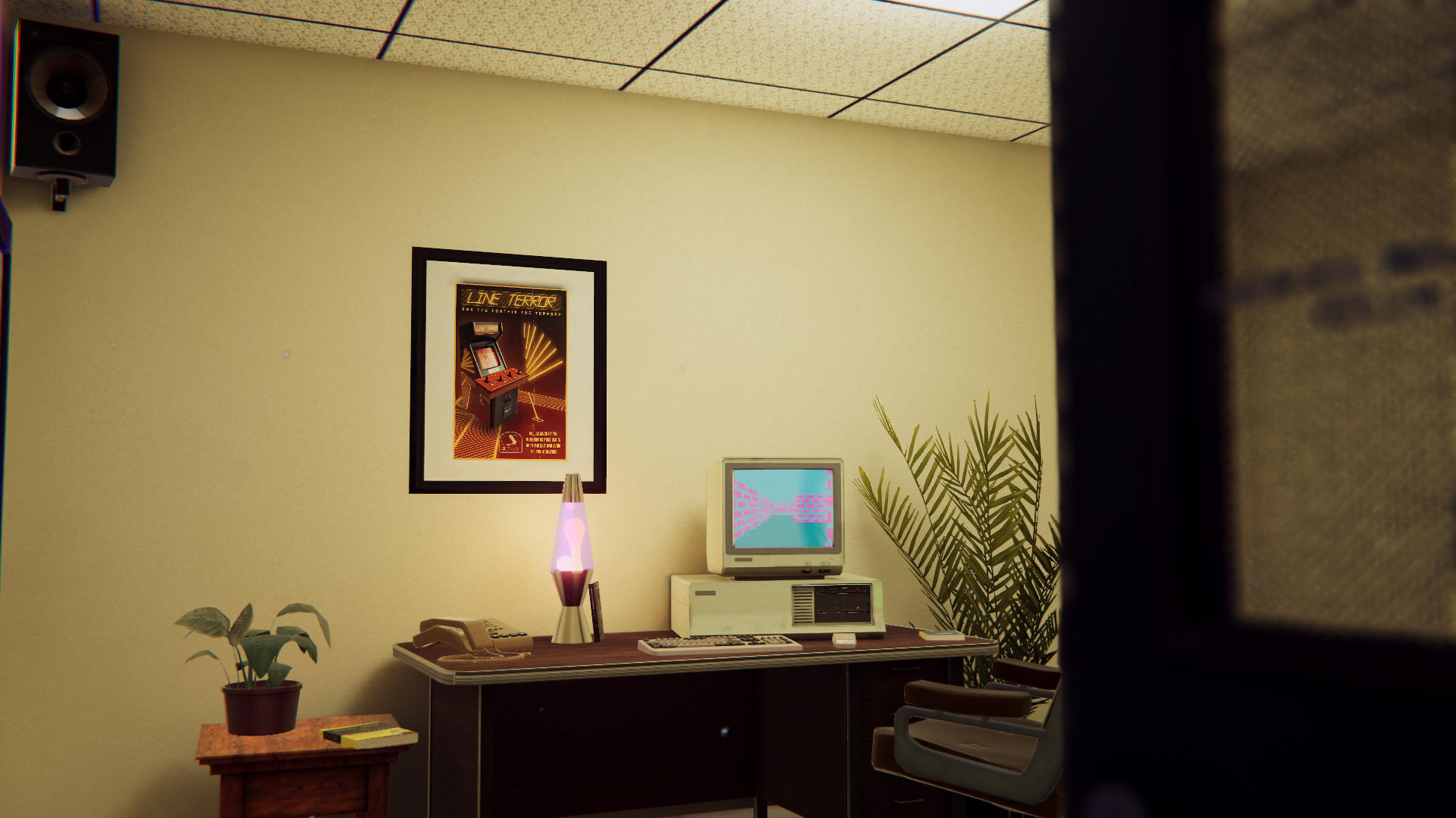 Captura de pantalla de Arcade Paradise que muestra una oficina