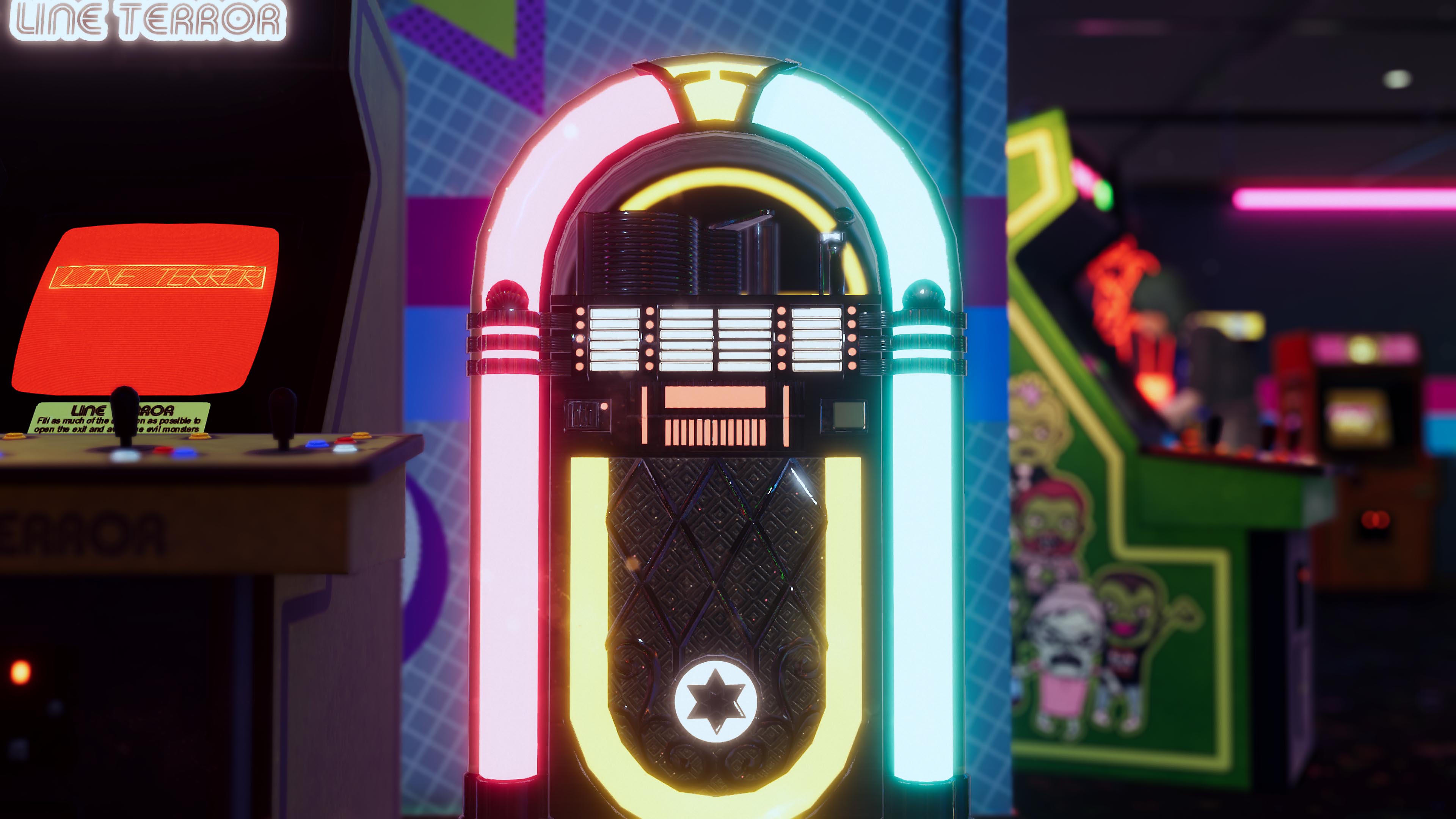 لقطة شاشة للعبة Arcade Paradise تعرض صندوقًا موسيقيًا