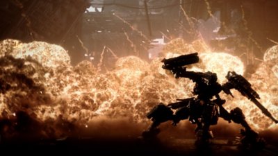 Armored Core VI Fires of Rubicon 스크린샷, 폭발에 휘말린 메카