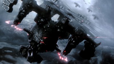 Armored Core VI Fires of Rubicon – skärmbild som visar en flotta luftfarkoster som liknar helikoptrar