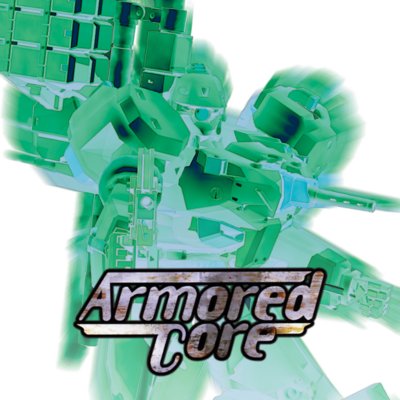 Armored Core – Key-Art mit einem grünen Roboter hinter dem Logo des Spiels