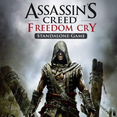 Assassin's Creed Freedom Cry fő grafika – csuklyás, páncélt viselő pozoló karakter.