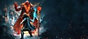 Arte de Assassin's Creed Valhalla Dawn of Ragnarok que mostra a personagem principal encurralada por um inimigo feito de lava