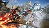 ภาพหน้าจอ Assassin's Creed Valhalla Dawn of Ragnarok แสดงให้เห็นตัวละครหลักทำลายศัตรูร่างน้ำแข็งด้วยหอก