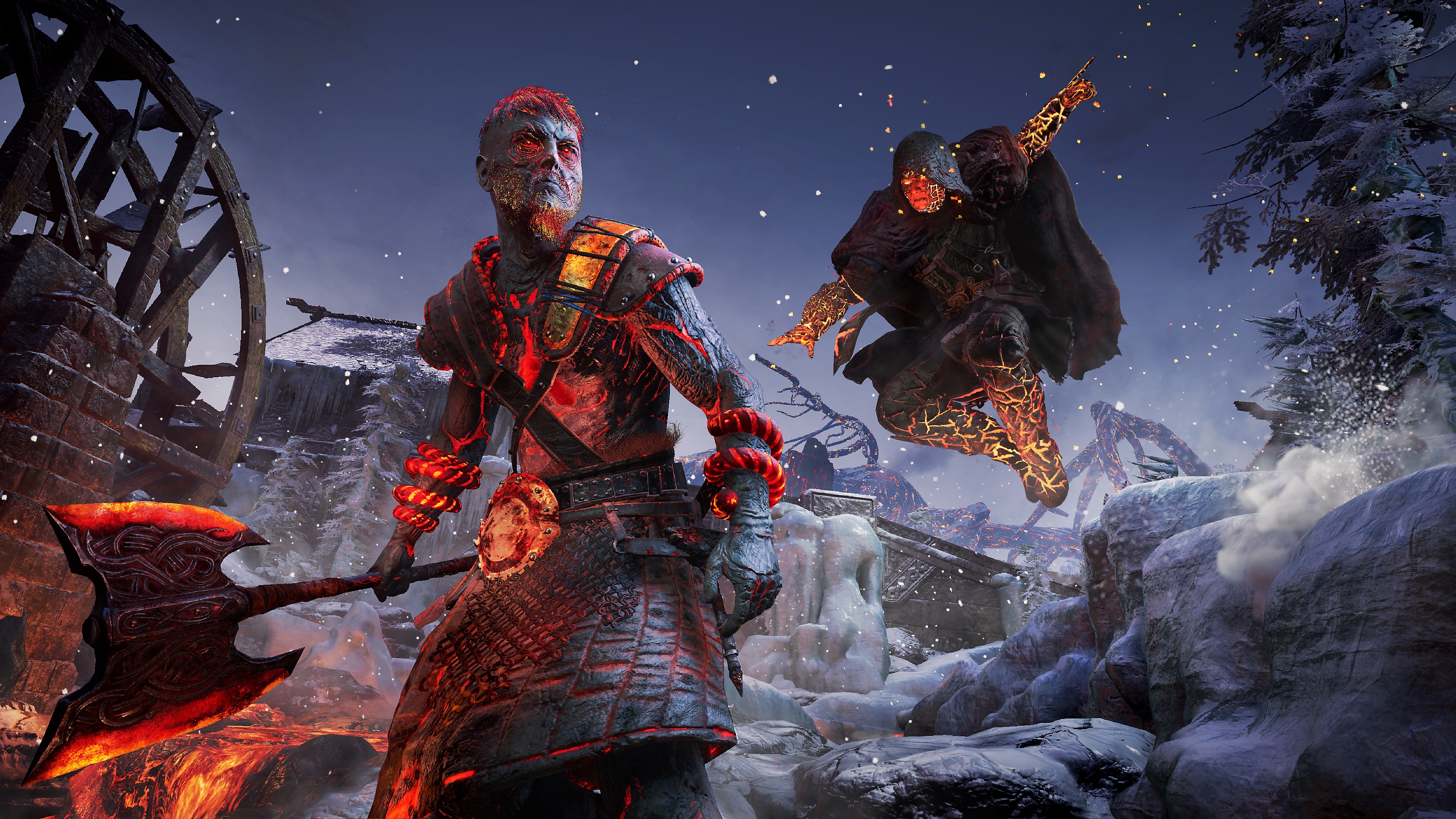 צילום מסך של Assassin's Creed Valhalla Dawn of Ragnarok המראה את הדמות הראשית פותחת במתקפת פתע כנגד אויב