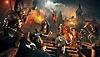 《刺客信条：英灵殿》截屏，展示许多不可游玩角色的交战画面