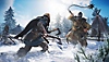 Assassin's Creed Valhalla - skærmbillede, der viser hovedpersonen, der bliver angrebet af en stormende fjende, som svinger et våben over sit hoved