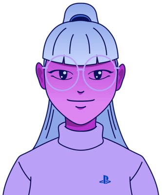 A human caricature portrait with a small smile, and PlayStation branded clothing.