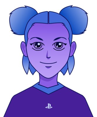 Ein Karikatur-Porträt eines leicht lächelnden Menschen in PlayStation-Kleidung.