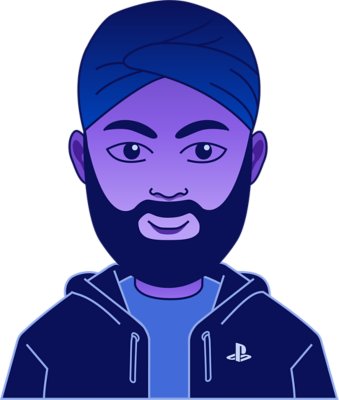 Un retrato de una caricatura humana, con una leve sonrisa y ropa de la marca PlayStation.