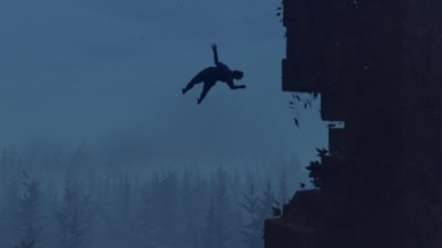 Baby Steps screenshot showing its protagonist falling to his death