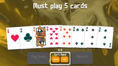 Balatro screenshot with an instruction for the player to play five cards