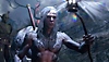 Snímka obrazovky z hry Baldur's Gate 3 zobrazujúca mága s palicou a orkom v pozadí
