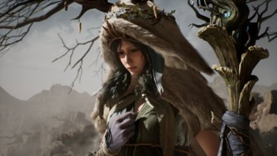 Ballad of Antara – snímek obrazovky zobrazující postavu v kapuci zblízka, která vypadá ustaraně