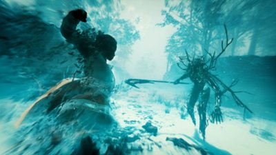 Captura de pantalla de Banishers: Ghosts of New Eden que muestra un combate sobrenatural contra un enemigo