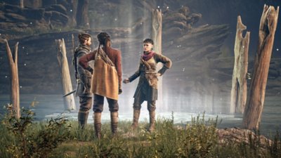 Capture d'écran de Banishers: Ghosts of New Eden – des personnages discutent